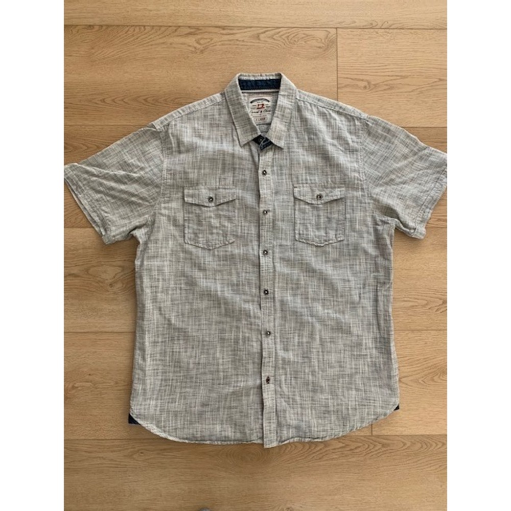 Thread & Cloth Mens XL Short Sleeve Button Down Shirt Grey Slub Cotton Casual